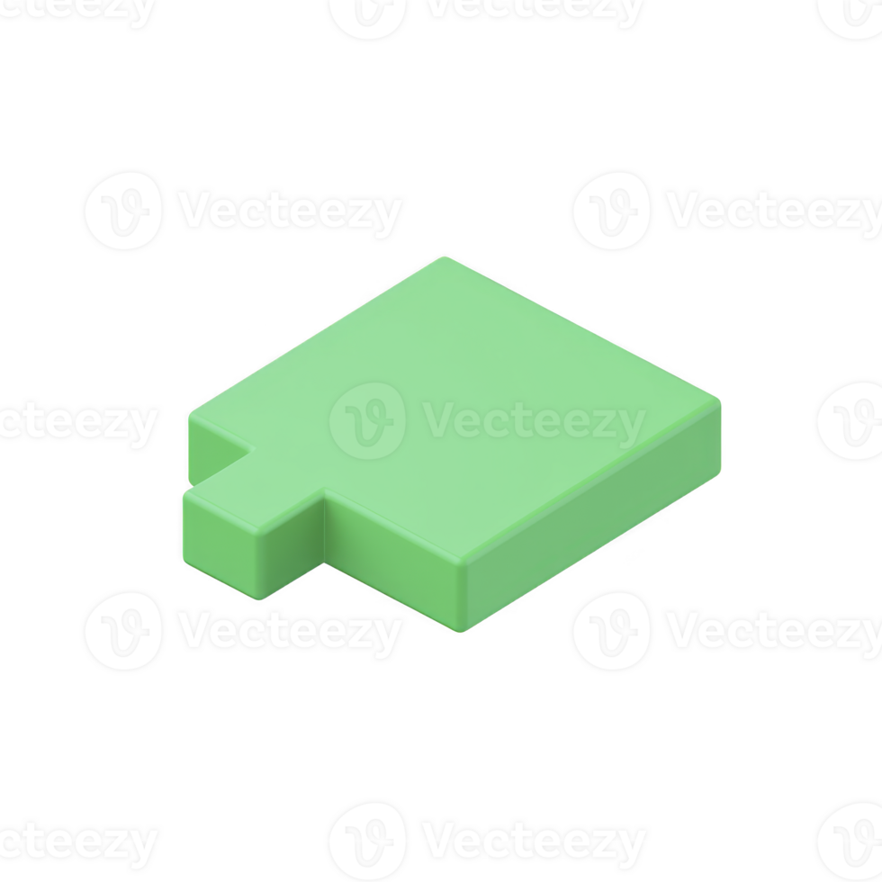 Green, flat, rectangular plastic block with small protrusion on one side, resembling puzzle piece, isolated on transparency background png