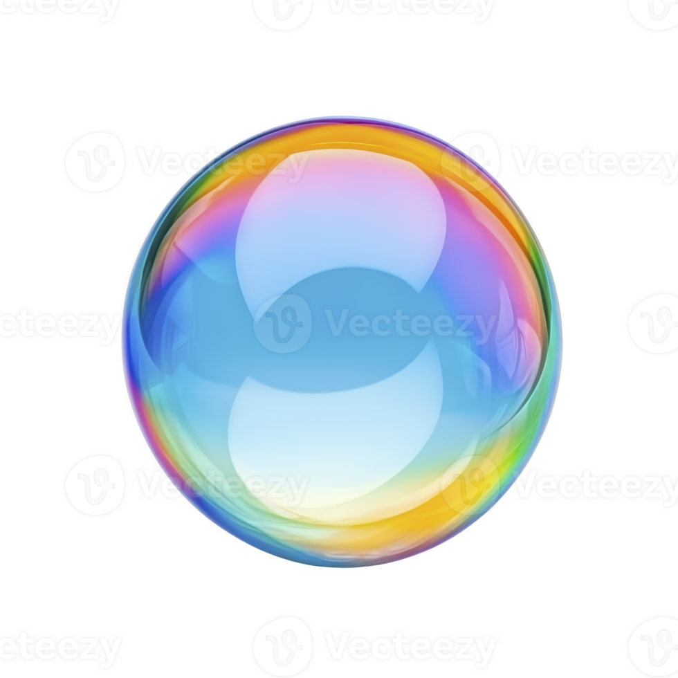 Vibrant, colorful soap bubble with reflective surface displays spectrum of colors, creating mesmerizing and playful visual effect. bubble translucent nature adds to its delicate and ephemeral png