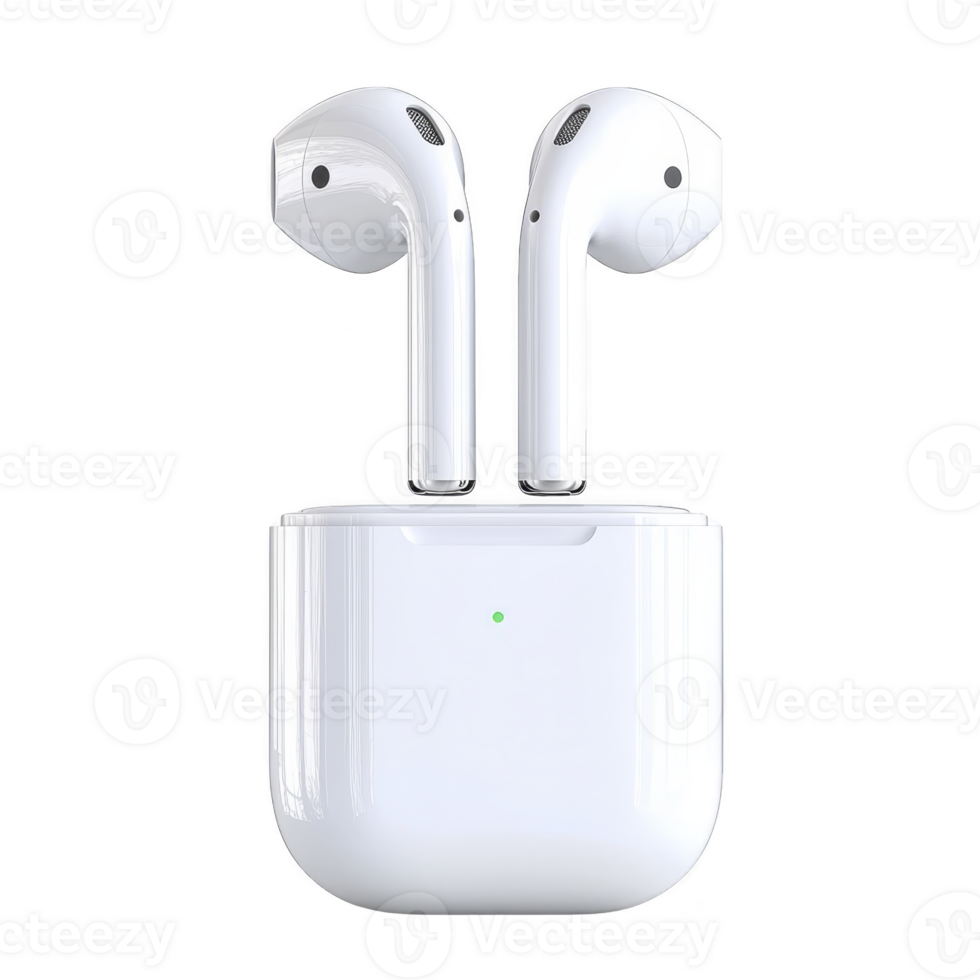 Wireless earbuds with charging case on transparency background, showcasing sleek design and modern technology. Perfect for music lovers and tech enthusiasts png