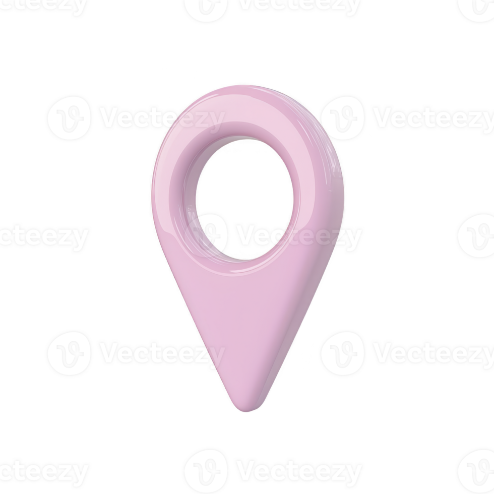 Pink 3D location pin icon with glossy finish, isolated on transparency background. design is simple and modern, suitable for digital maps or navigation applications png