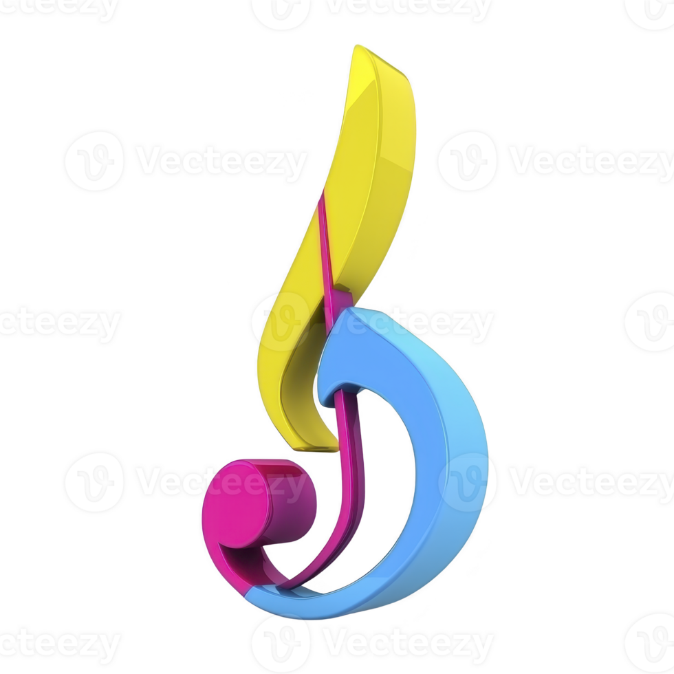 Colorful 3D musical note with vibrant yellow, blue, and pink hues, symbolizing creativity and music. design is modern and abstract, evoking sense of joy and artistic expression png