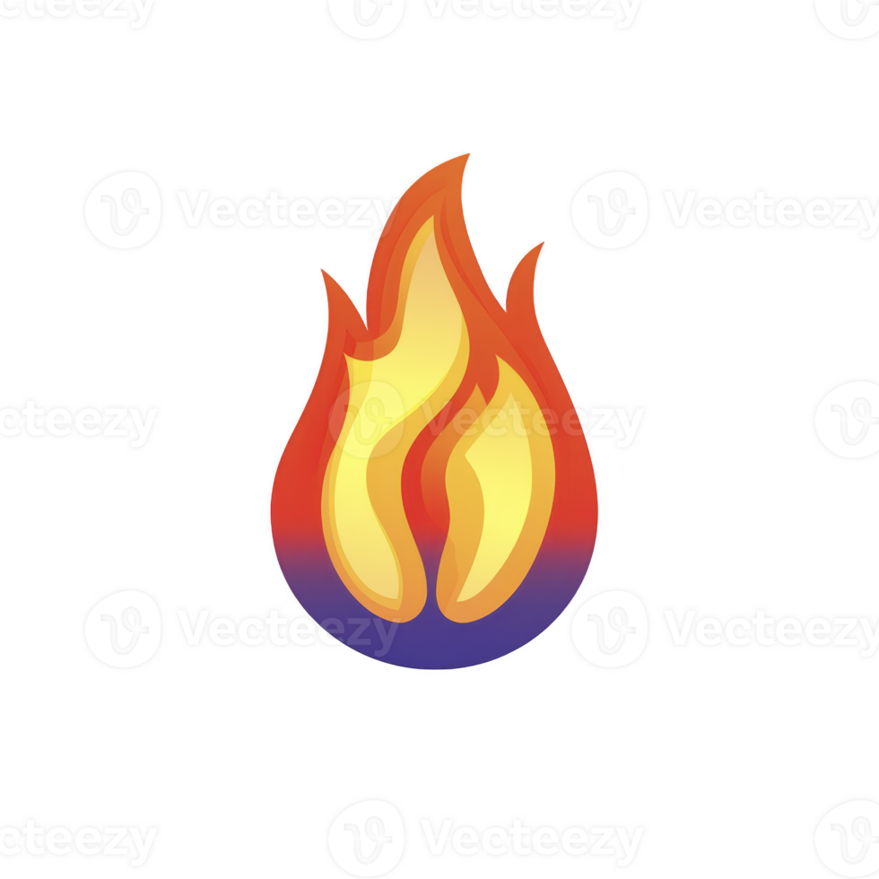 Vibrant flame icon with gradient of yellow, orange, and blue, symbolizing energy and warmth. stylized design is set against transparent background, conveying sense of dynamic movement png