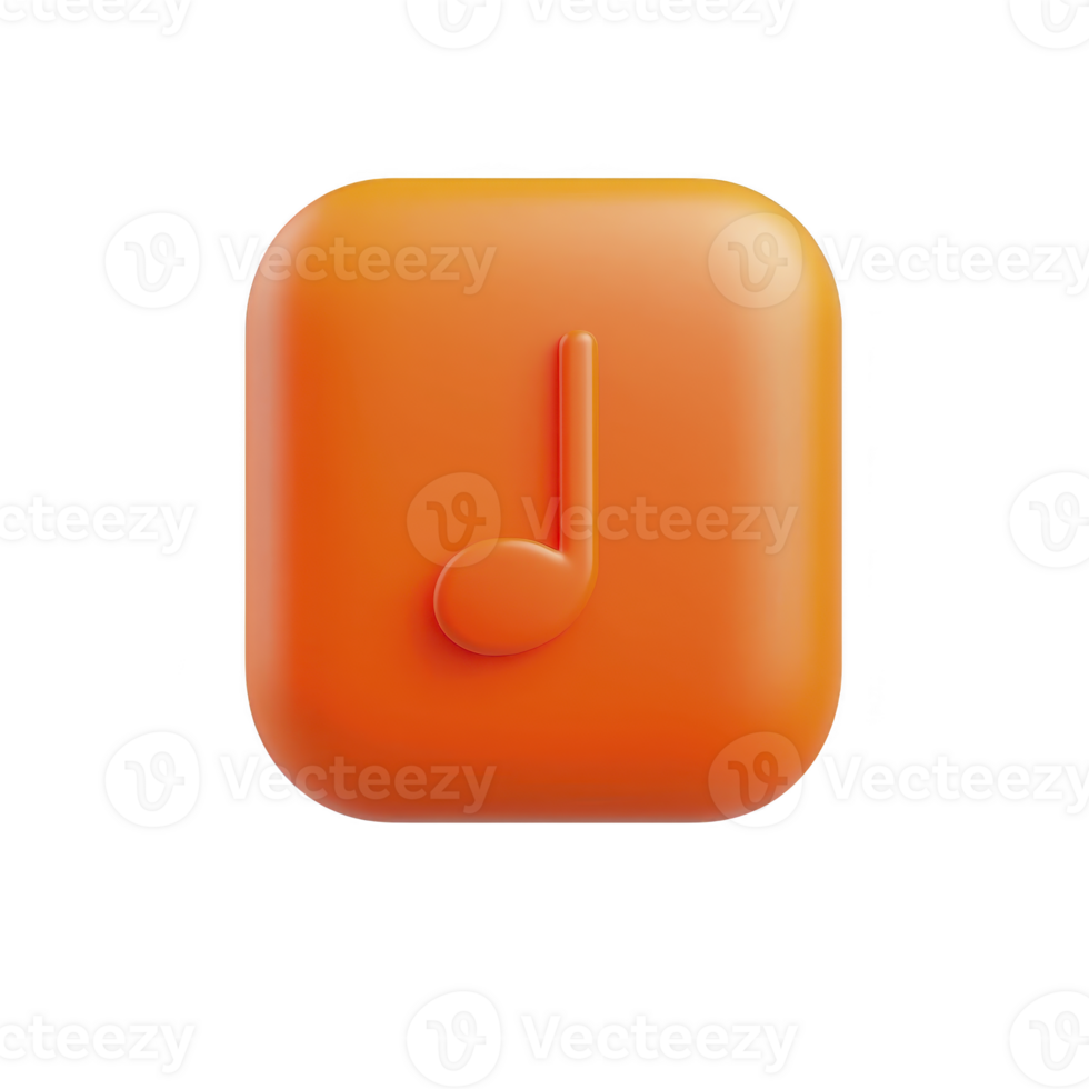 3D orange icon features musical note symbol, representing music or audio applications. glossy, rounded design gives modern and vibrant feel, ideal for digital interfaces png
