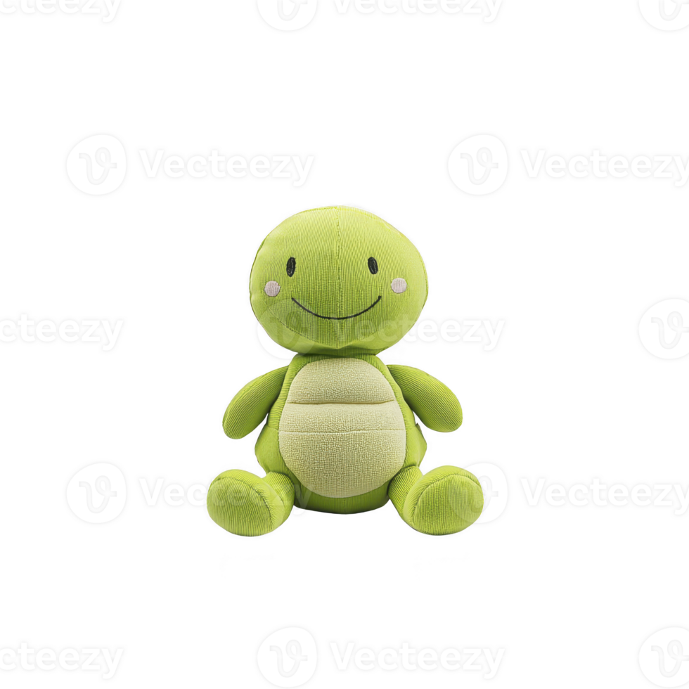 Cute green turtle plush toy with smiling face and soft texture, perfect for children. toy features light green shell and is designed for comfort and play png