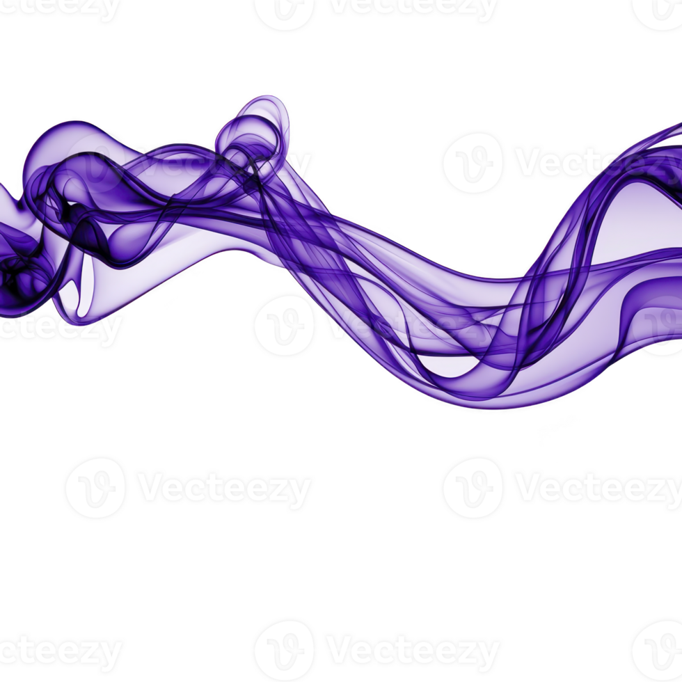 Flowing, abstract purple smoke pattern swirls gracefully against transparency background, creating sense of movement and elegance. translucent waves form intricate shapes and curves png