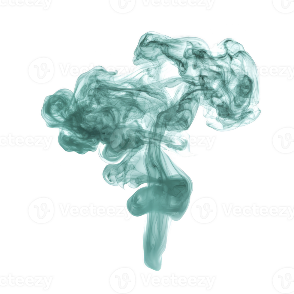 Swirling cloud of teal smoke creates abstract, ethereal pattern against transparency background, evoking sense of mystery and fluidity png