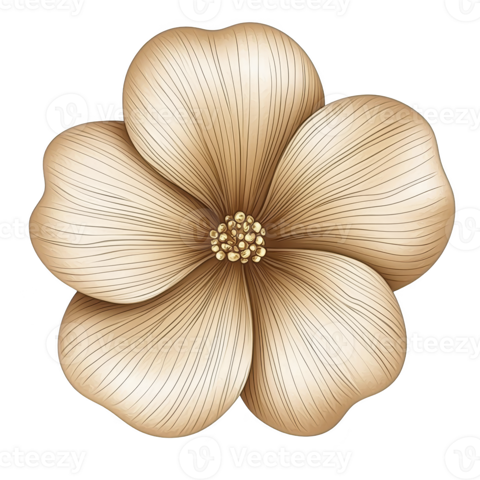 Detailed illustration of golden flower with intricate petal lines and textured center, showcasing elegance and beauty. design is symmetrical and visually appealing png