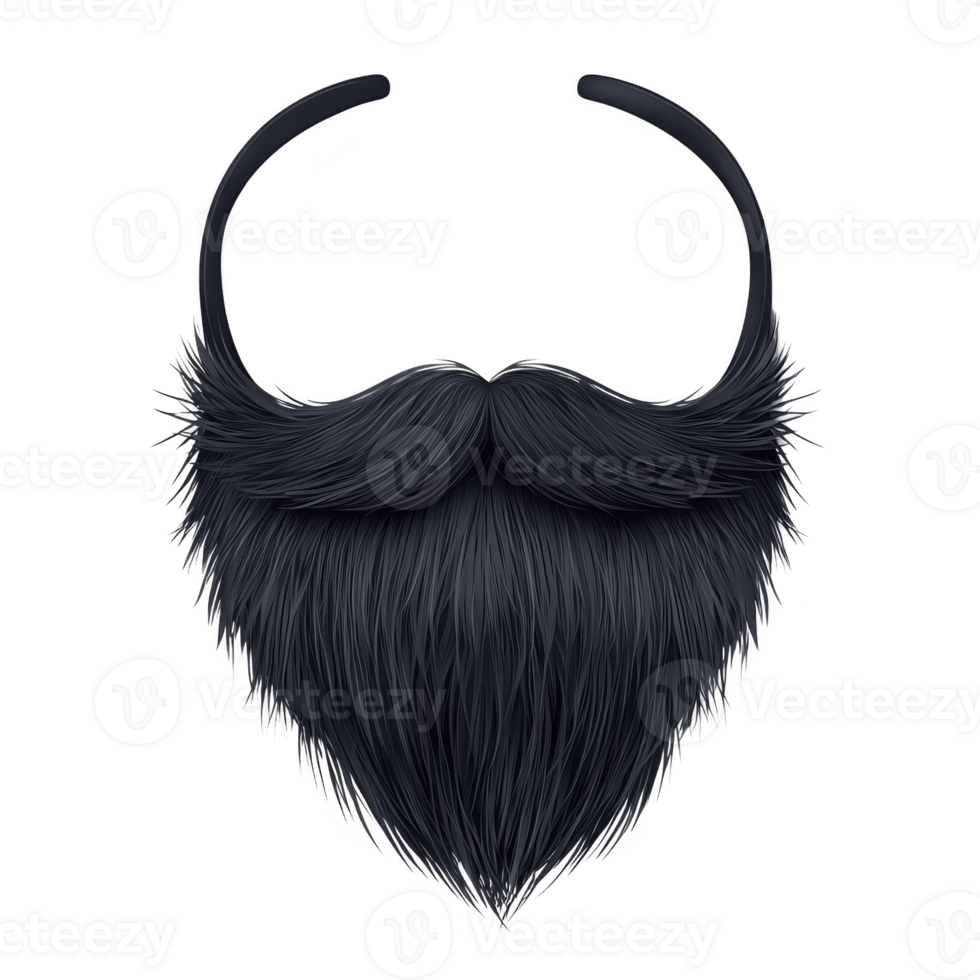 Realistic black beard and mustache illustration with detailed texture and style, isolated on transparent background. Perfect for design projects or virtual try ons png