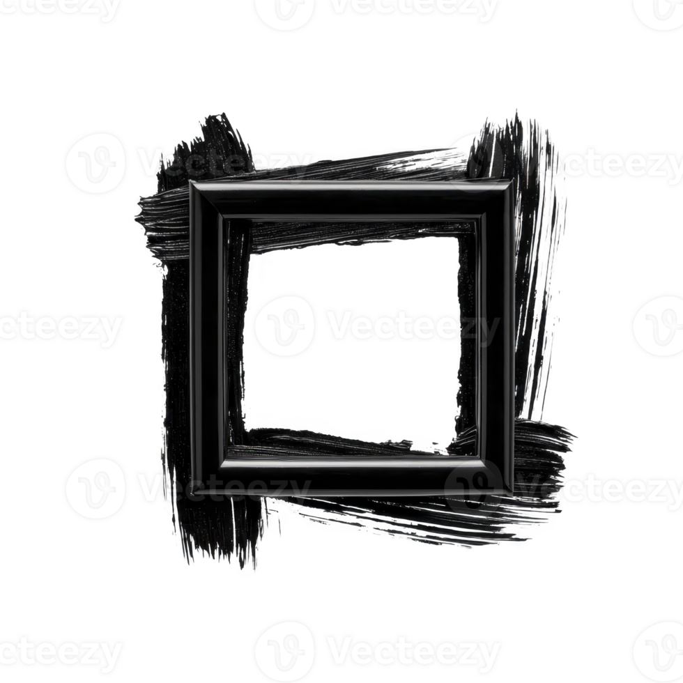Black rectangular frame with textured brushstroke background creates bold and artistic look, perfect for modern decor or creative projects png