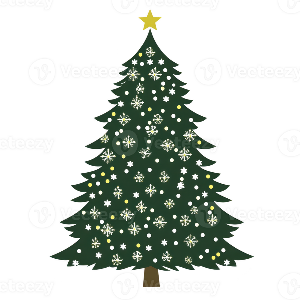 Beautifully decorated Christmas tree with star on top, adorned with yellow lights and ornaments, creating festive and joyful atmosphere png