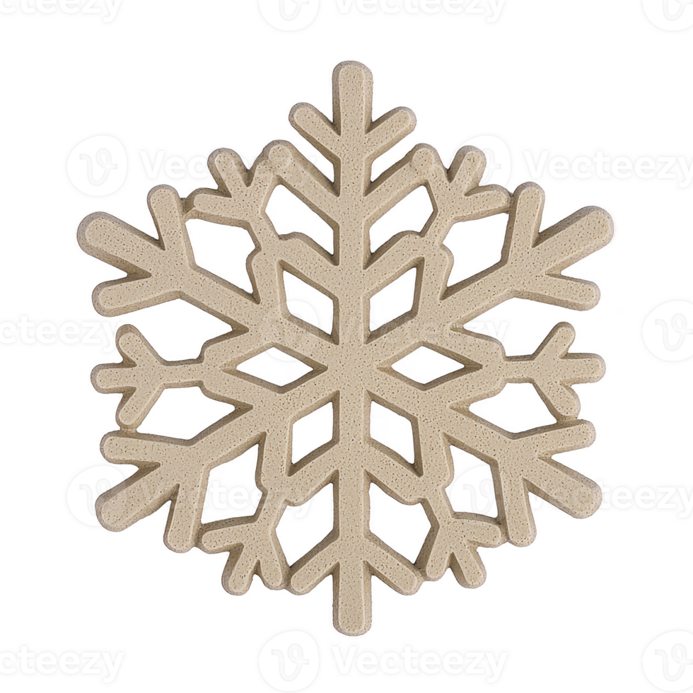 Beige snowflake with intricate patterns is set against transparency background, creating striking contrast. design is symmetrical and detailed, evoking sense of winter and holiday cheer png