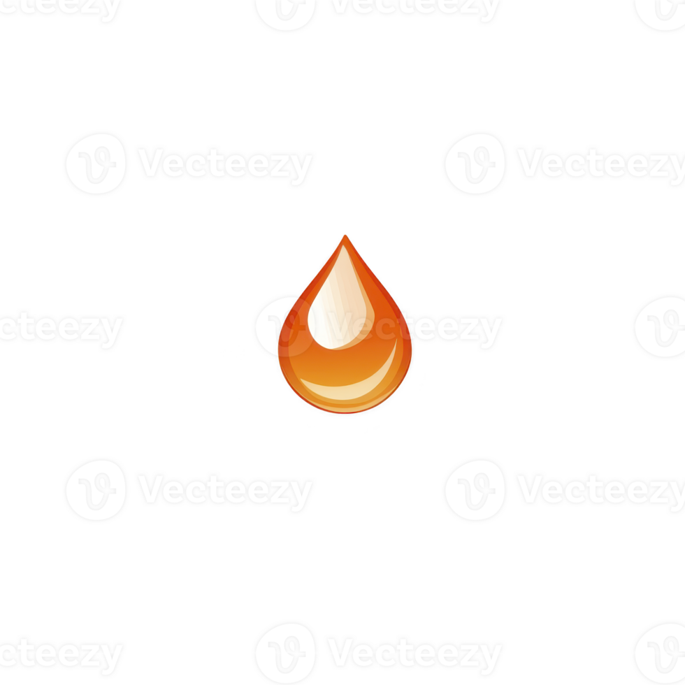 Single, glossy orange droplet icon with gradient effect, symbolizing liquid or fluid, isolated on transparency background png