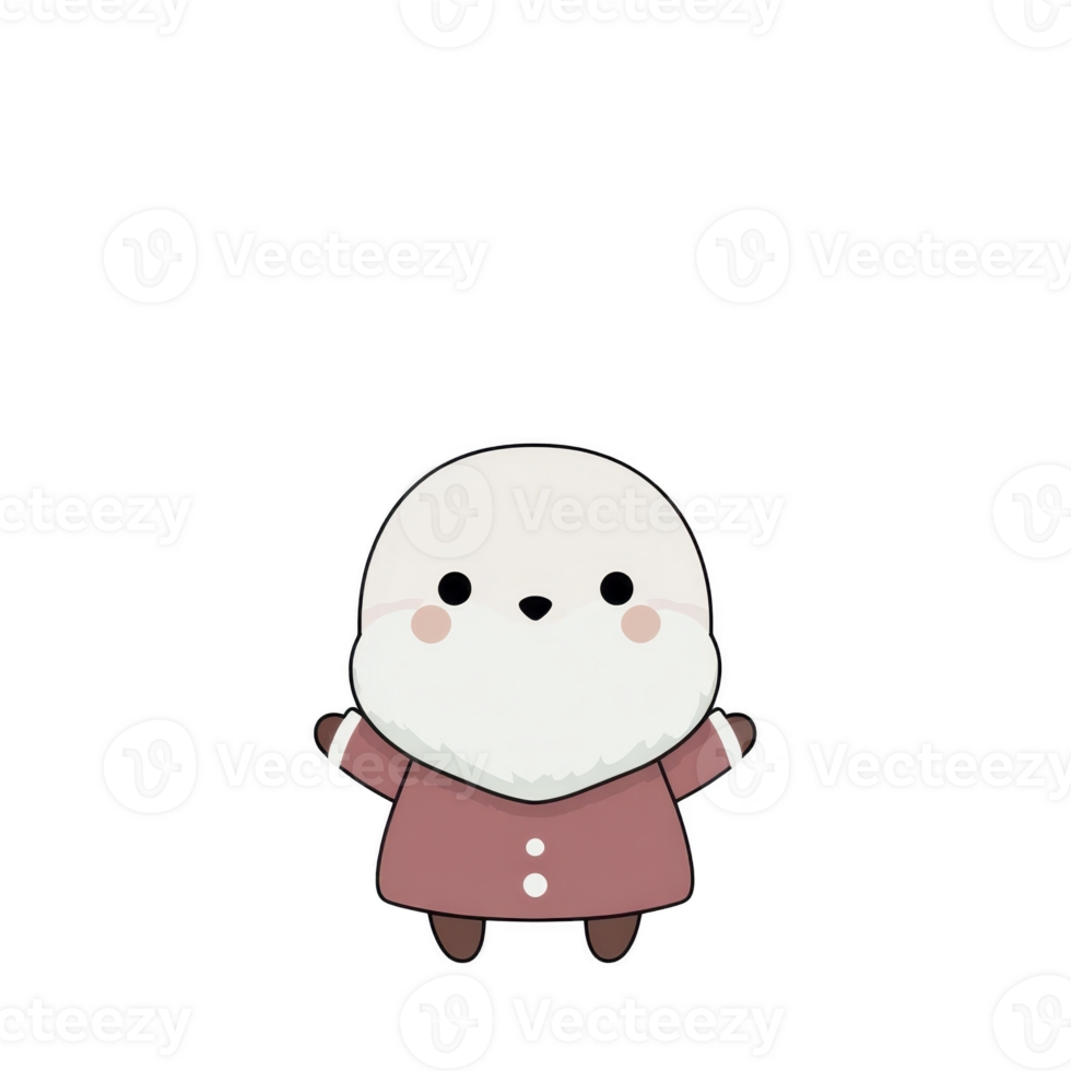 Cute cartoon character with round face and fluffy beard, wearing red coat, stands cheerfully. character has simple, minimalist design with joyful expression png
