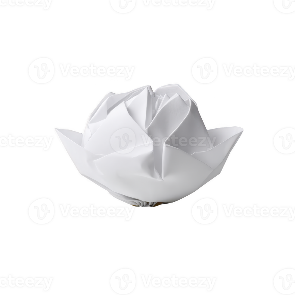 White paper lotus flower with intricate folds, showcasing delicate craftsmanship and elegance, isolated on transparency background png