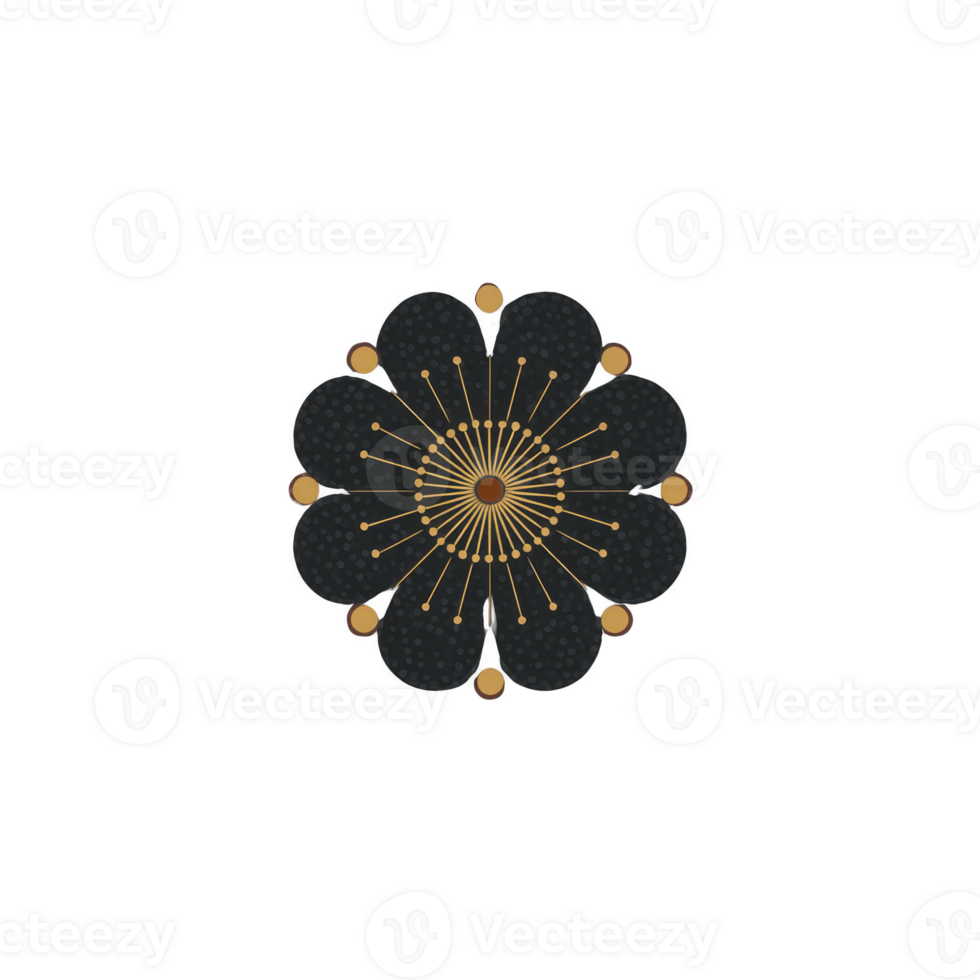 Symmetrical, intricate mandala design with central circular pattern and radiating lines, featuring gold and black colors. design is elegant and balanced, evoking sense of harmony png