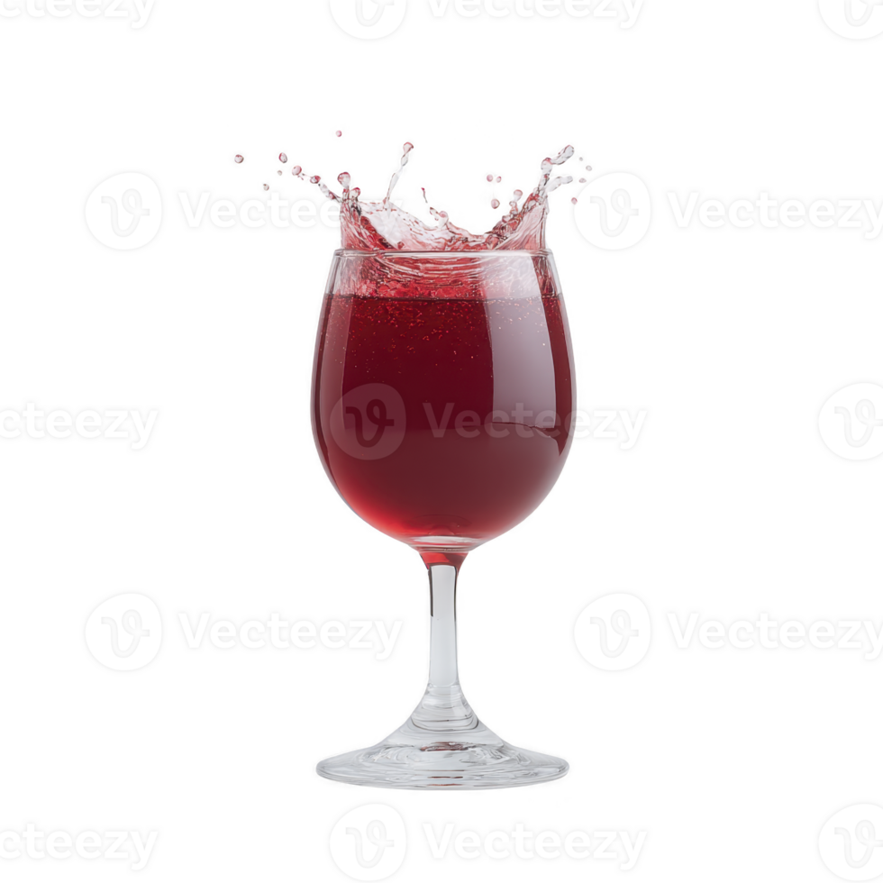 Splash of red liquid creates dynamic effect in clear wine glass, isolated on transparency background. vibrant motion captures sense of energy and elegance png