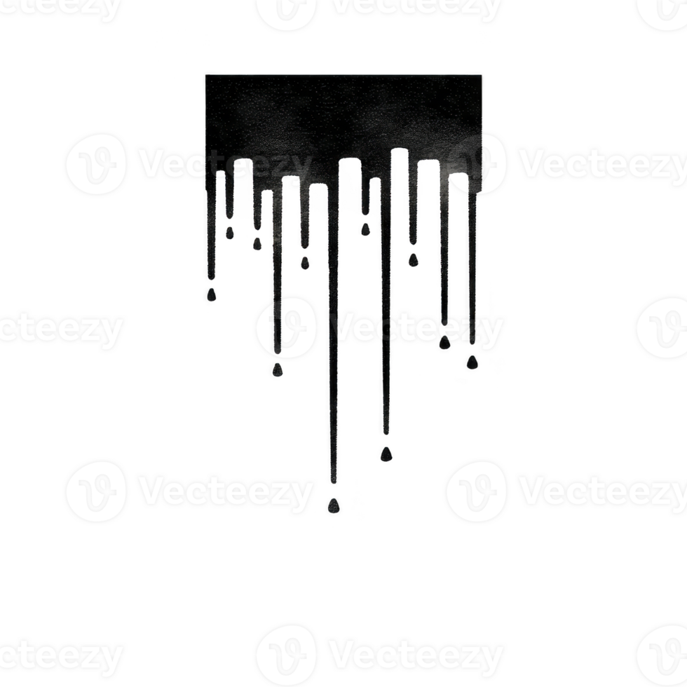 Dripping black paint on transparent background creates dramatic and artistic effect, with long drips and splatters adding texture and depth png