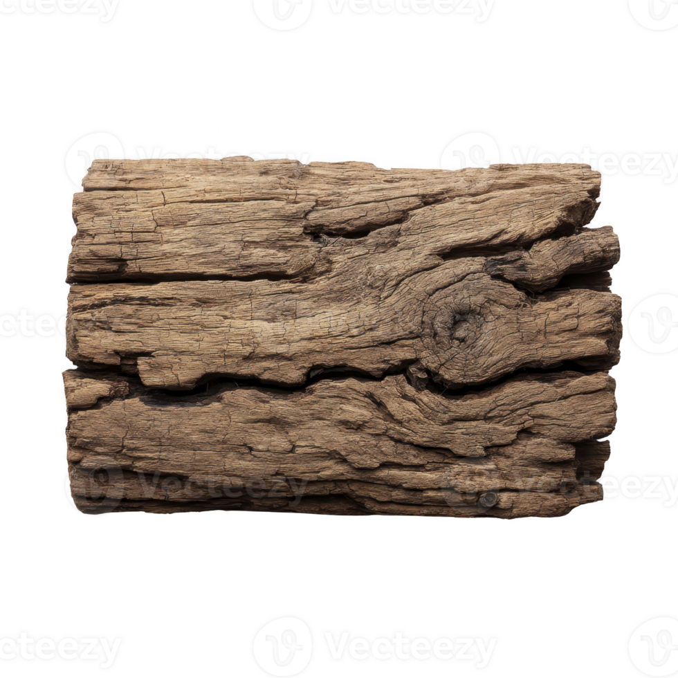 Piece of weathered, textured wood with visible cracks and knots, showcasing natural patterns and earthy tones. rustic appearance evokes sense of nature and age png