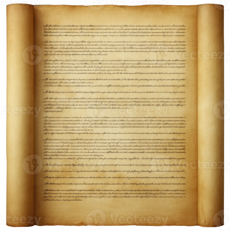 Ancient scroll with elegant script, featuring weathered, yellowed parchment texture. text is neatly aligned, giving sense of historical significance and timeless wisdom png