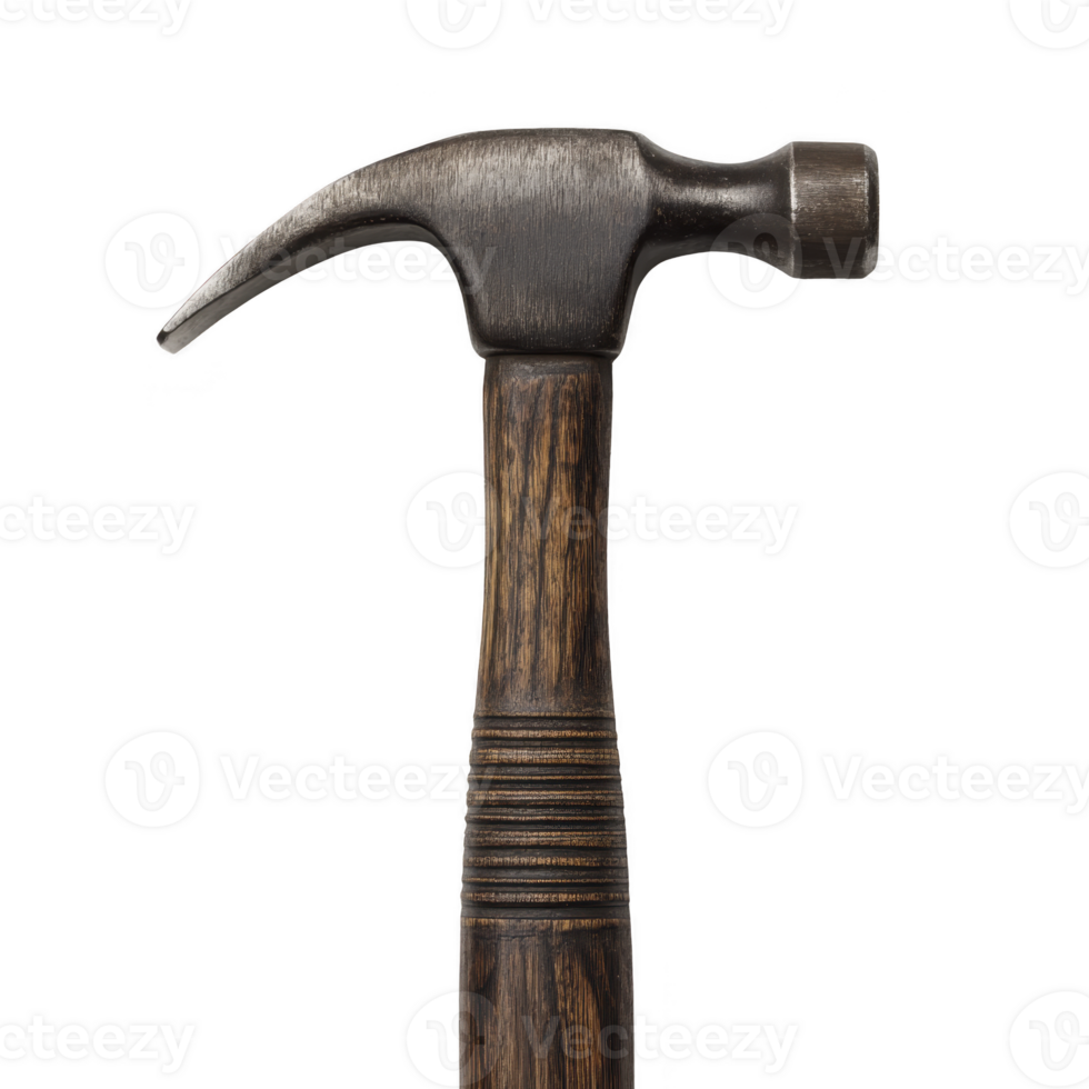 Sturdy claw hammer with wooden handle and metal head is shown, ideal for construction and carpentry tasks. tool design is classic and functional png
