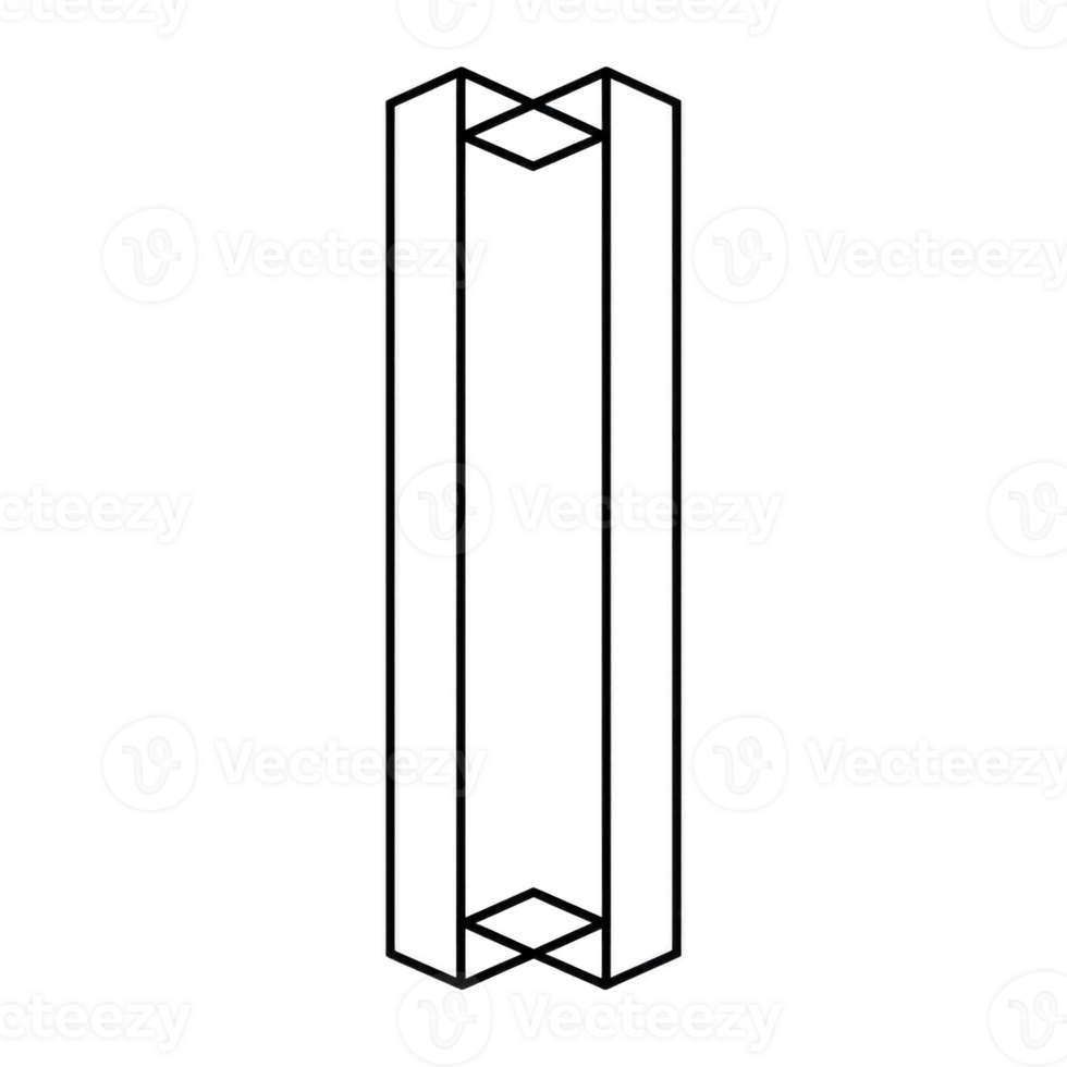 This features minimalist geometric design with intersecting lines forming symmetrical pattern. black lines create three dimensional illusion, resembling tall, narrow structure with triangular png