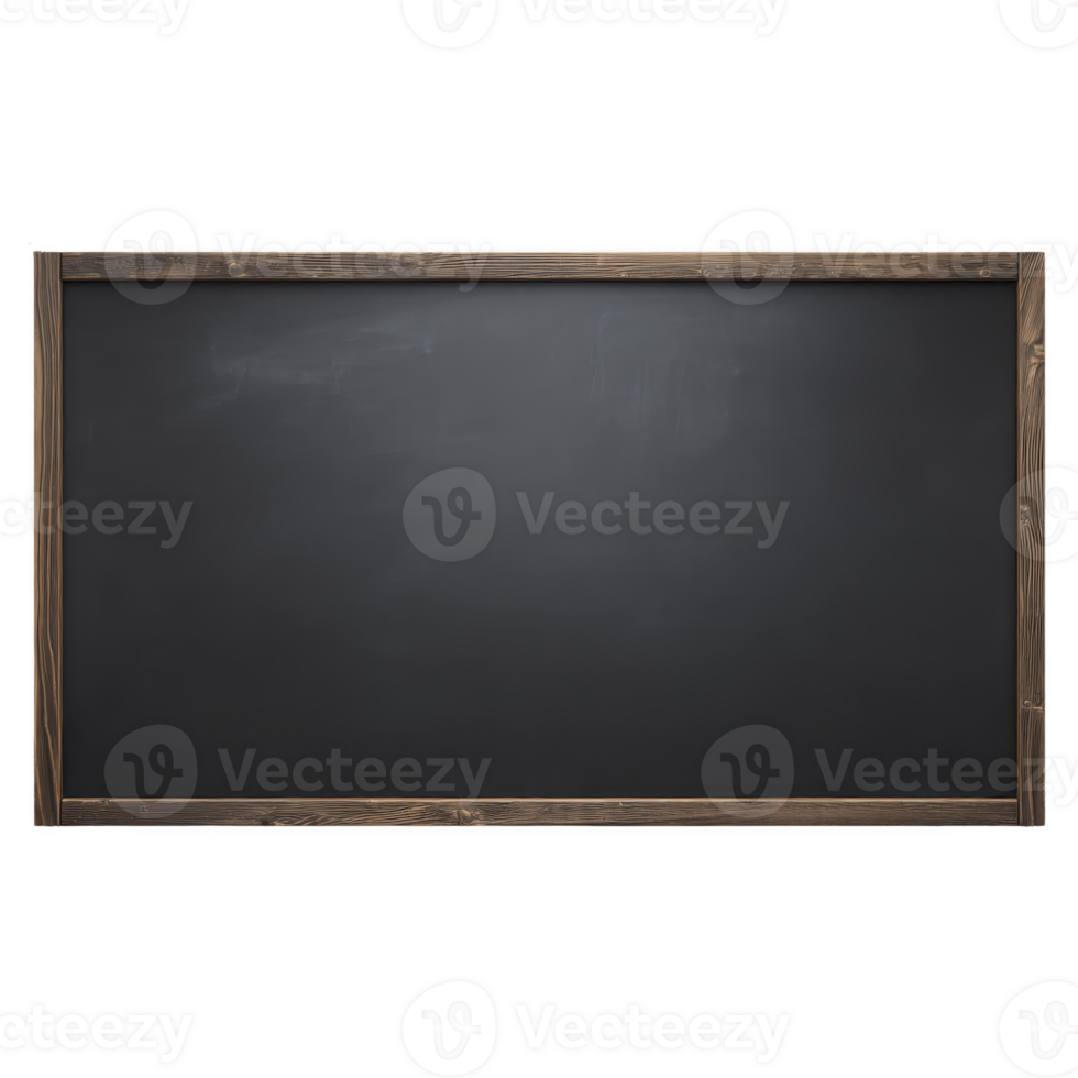 Blank blackboard with wooden frame is ready for writing or drawing, evoking sense of nostalgia and creativity. dark surface contrasts with light wood, making it ideal for educational or artistic png