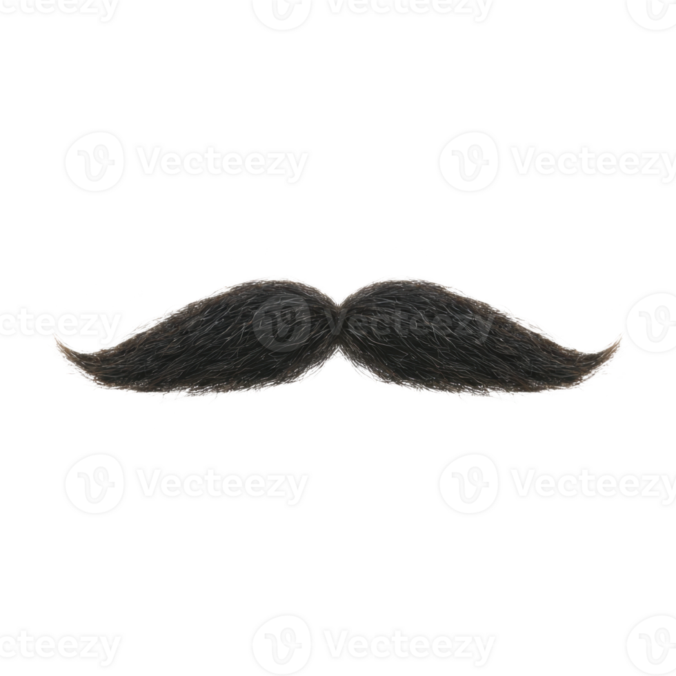 Realistic black mustache with classic, thick style, isolated on transparency background, perfect for design projects or as playful costume accessory png