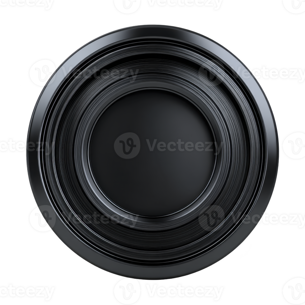 Close up image of camera lens with circular design, showcasing intricate details and reflections. lens appears glossy and metallic, emphasizing its precision and technology png