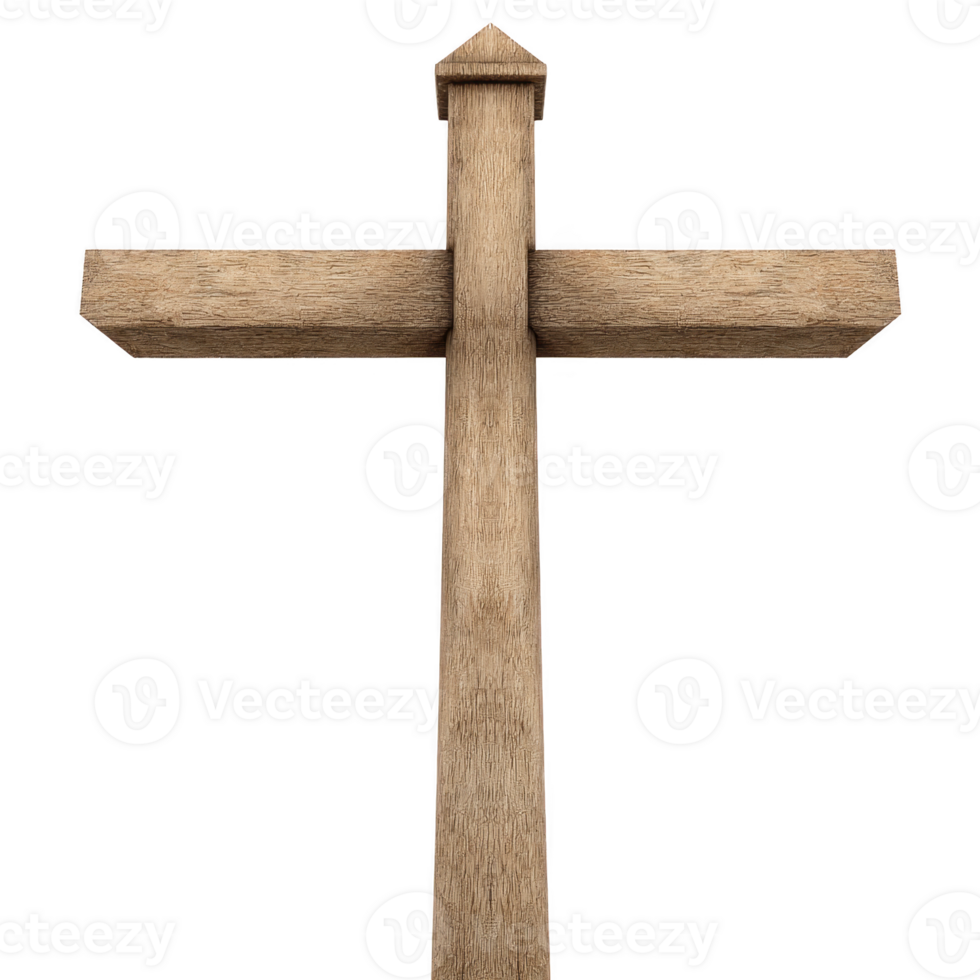 Wooden cross stands tall against transparency background, symbolizing faith and spirituality. simple design and natural wood texture evoke sense of peace and reverence png