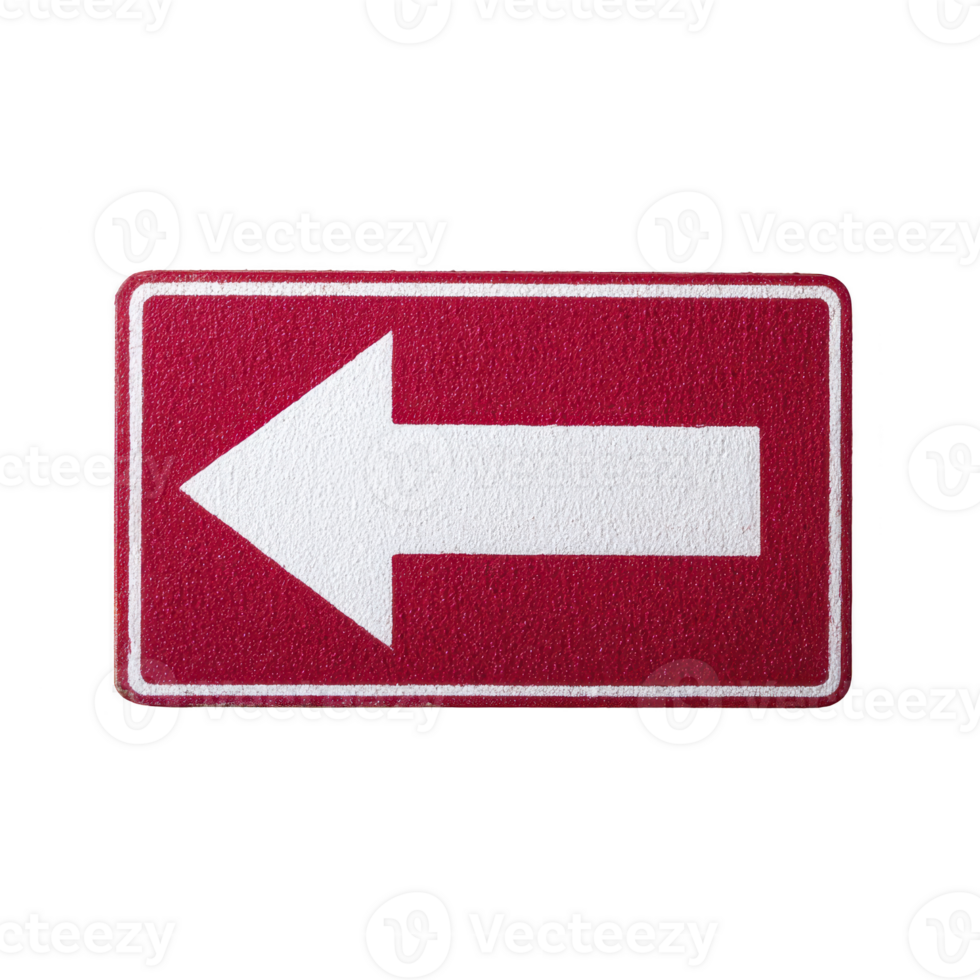 Red rectangular sign with bold white left pointing arrow, symbolizing direction or navigation, is isolated transparency background. sign simplicity and clarity make it effective for guiding png