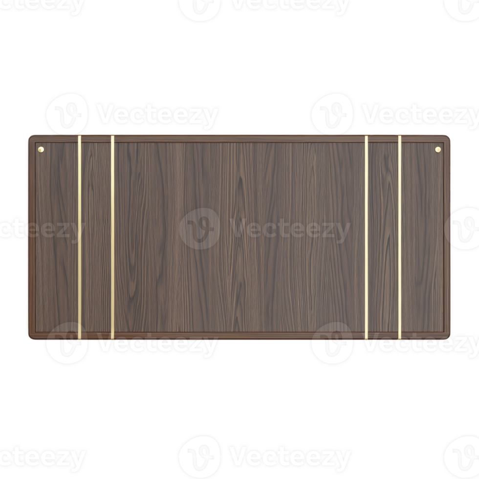 Rectangular wooden table with sleek design features dark wood grain surface and gold accents, creating modern and elegant look. Ideal for contemporary interiors png