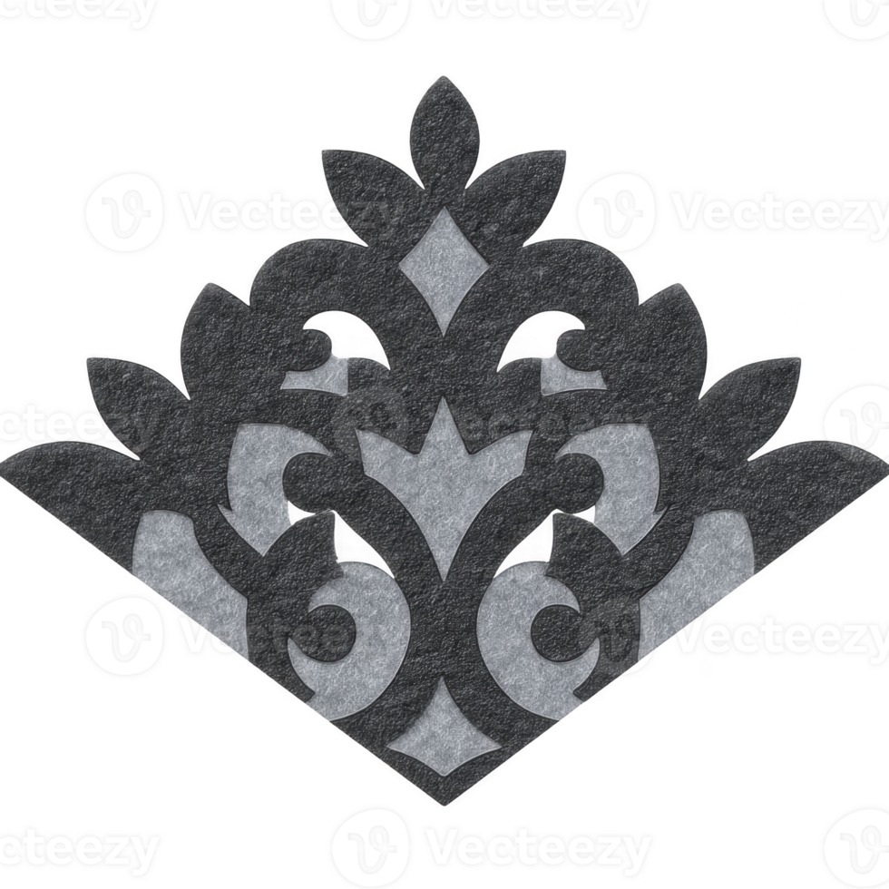 Intricate black and gray ornamental design with symmetrical floral patterns, showcasing elegance and artistic craftsmanship. decorative motif is suitable for various design applications png