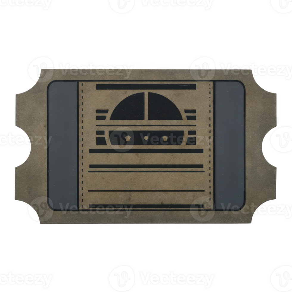 Vintage style movie ticket with classic design, featuring film reel icon and decorative borders, evokes nostalgia and excitement for cinema lovers png