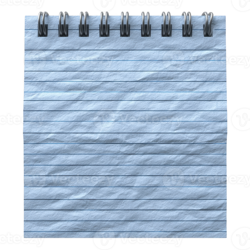 Blue spiral notebook with lined pages is shown, featuring textured paper surface and metal binding. notebook is open, displaying its blank pages, ready for writing or drawing png