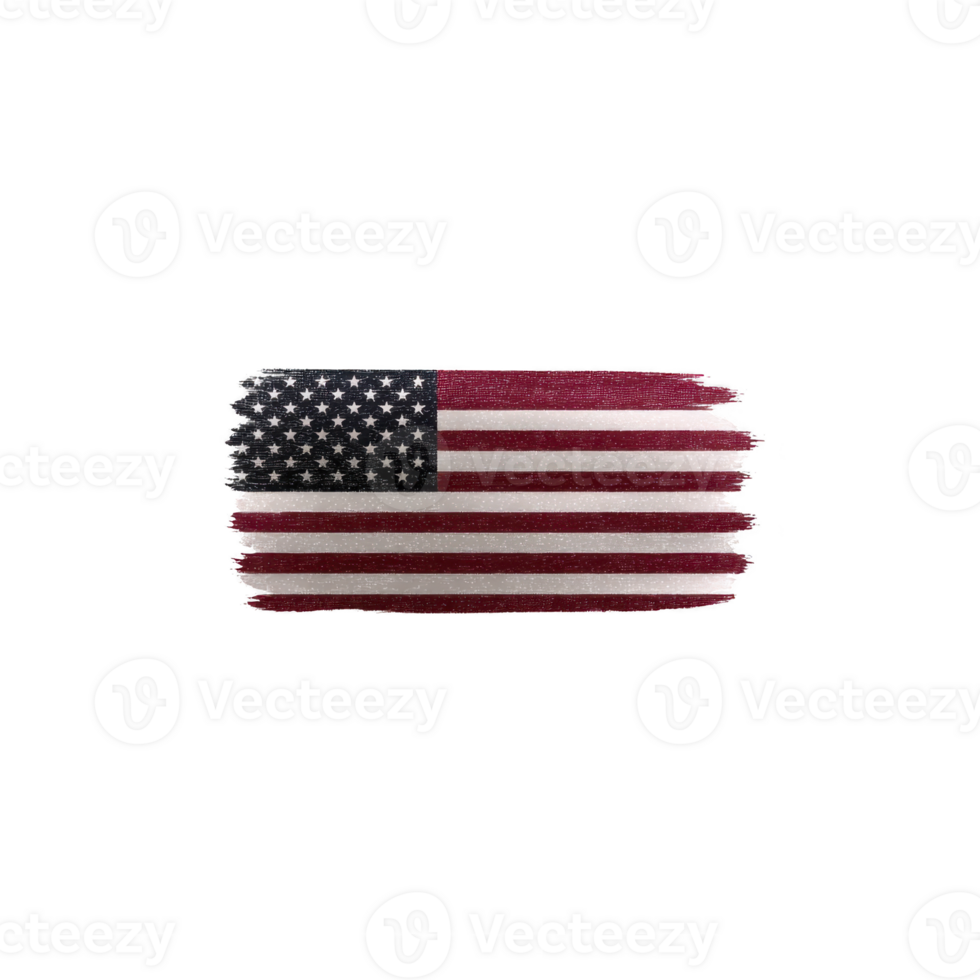 Image features stylized American flag with brushstroke effect, showcasing stars and stripes creative and artistic manner. flag colors are vivid, emphasizing patriotism.American flag with png