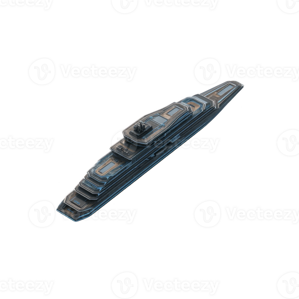 Futuristic, sleek spaceship with streamlined design and glowing blue accents, floating in space. ship angular structure suggests advanced technology and speed png