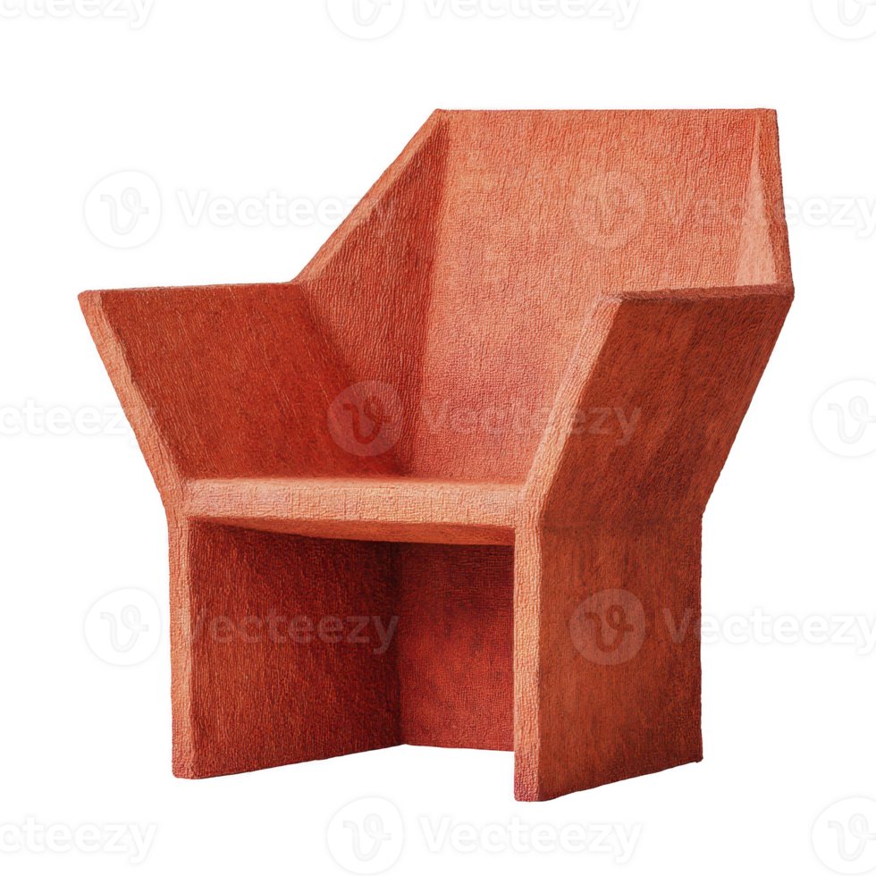 Modern, angular orange chair with textured surface and geometric design, perfect for contemporary interiors. bold color and unique shape make it standout piece png