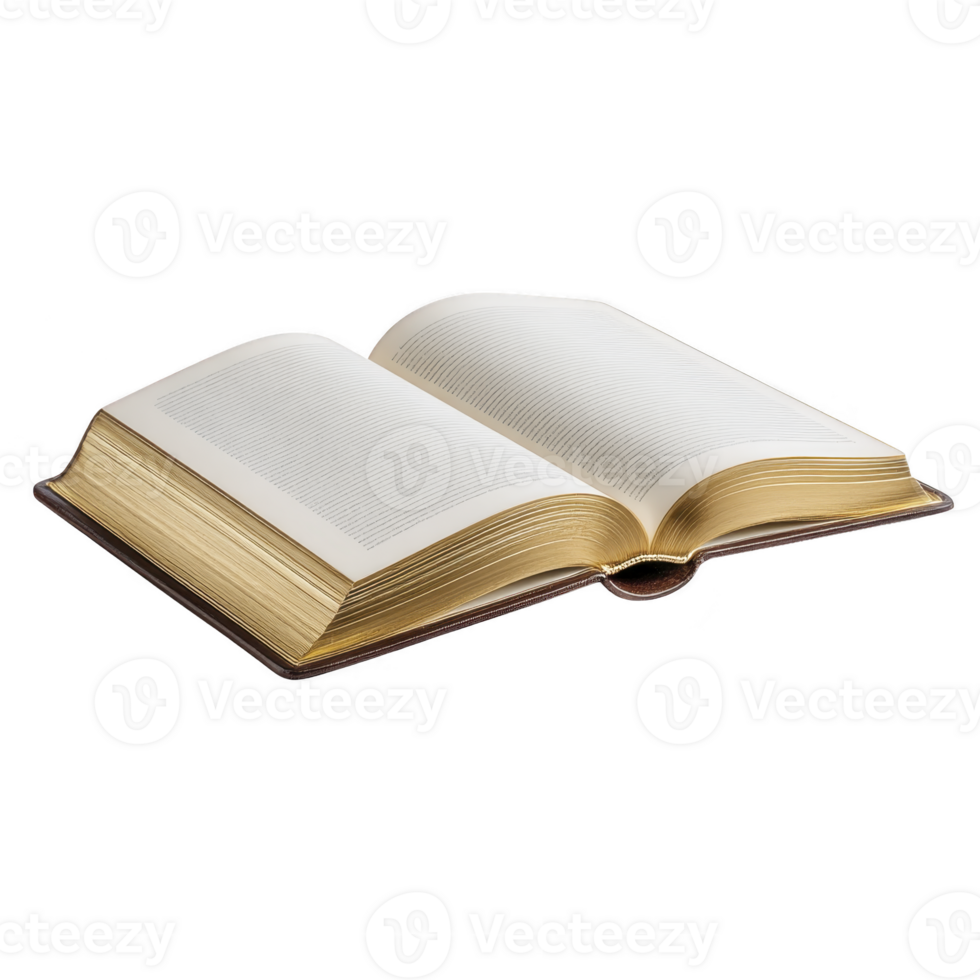 Open book with golden edged pages lies flat, showcasing its elegant design and inviting readers to explore its contents. book classic appearance suggests timeless knowledge and wisdom png
