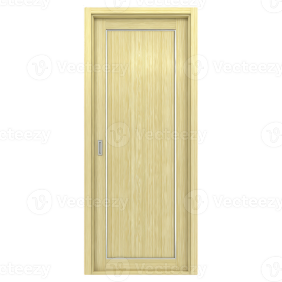Wooden sliding door with light finish and sleek design, featuring metal handle and frame, perfect for modern interiors. door minimalist style adds elegance to any space png