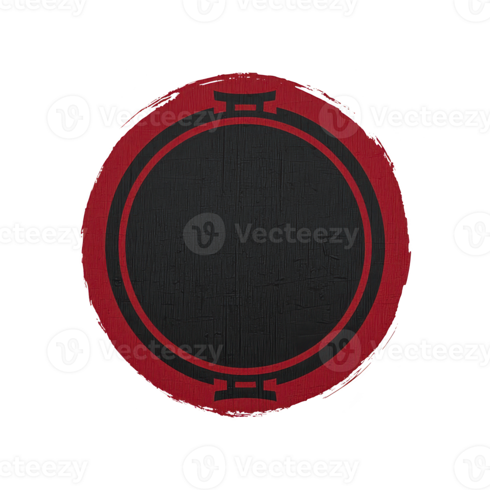 Circular red and black emblem with minimalist design, featuring central black circle bordered by red ring. emblem has symmetrical pattern with simple geometric shapes, creating bold and striking png