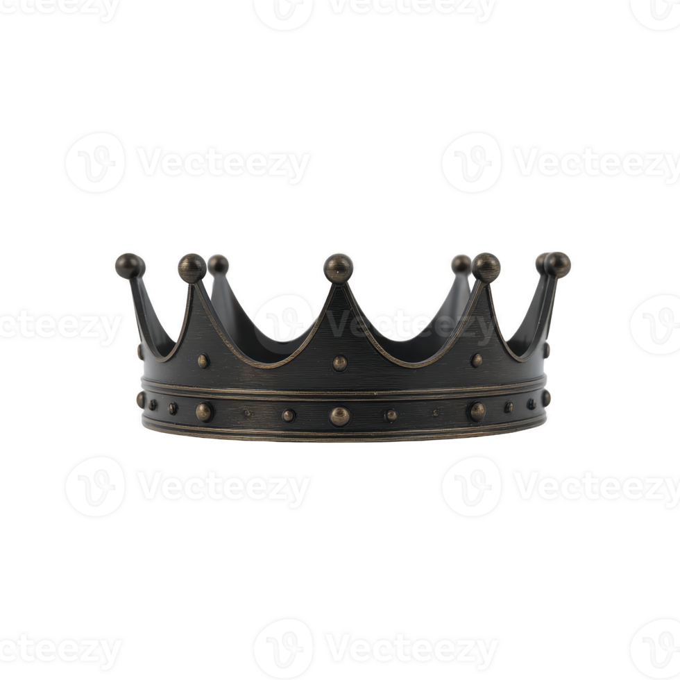 Black metallic crown with classic design featuring rounded tips and decorative studs, symbolizing royalty and elegance. crown dark finish adds modern and sophisticated touch png