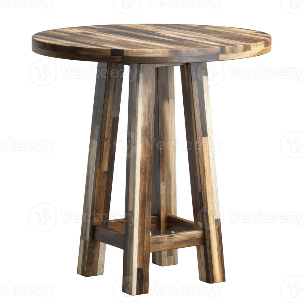 Round wooden table with natural finish and sturdy legs, showcasing rustic design perfect for home decor. table craftsmanship highlights wood grain beautifully png