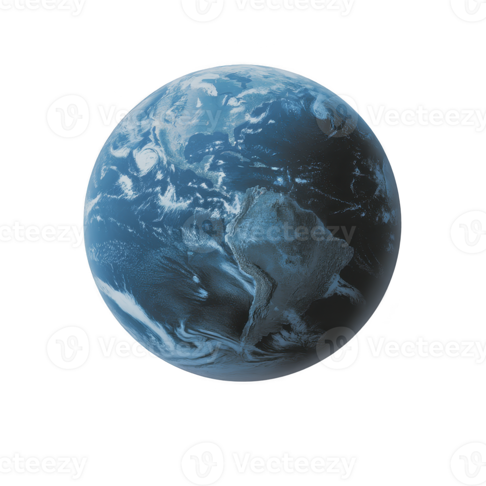 Digitally rendered image of Earth showcases planet oceans and continents, highlighting natural beauty of our world. view emphasizes vastness of oceans and intricate details of landmasses png
