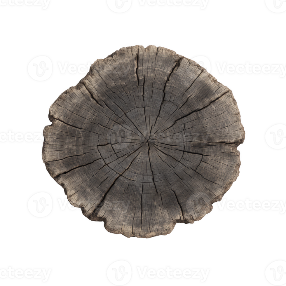 Cross section of tree trunk showing detailed growth rings, highlighting natural texture and patterns of wood. image captures rustic and organic beauty of tree history png