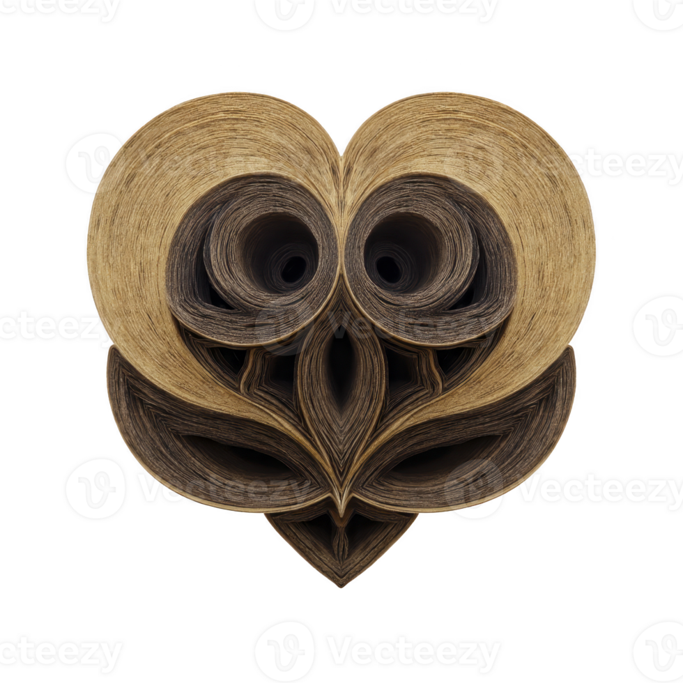 This features abstract design resembling owl face, created with swirling, textured lines in shades of brown and beige. symmetrical pattern gives sense of depth and intrigue png