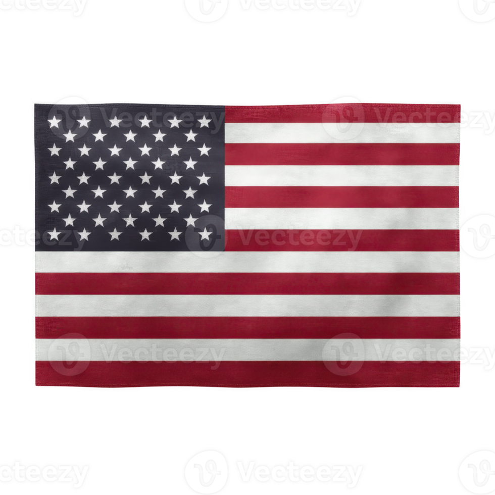 Image shows national flag of United States, featuring thirteen horizontal stripes alternating red and white, with blue rectangle in canton bearing fifty white stars png