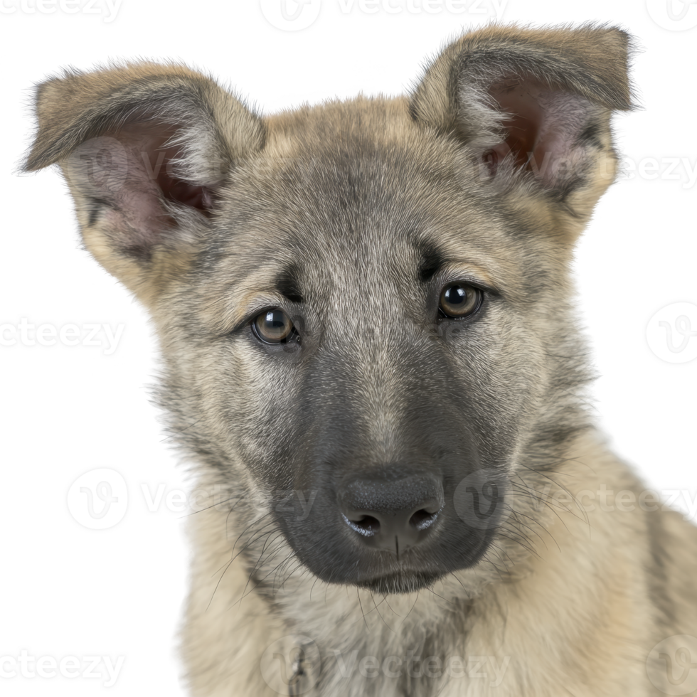 Cute, attentive puppy with fluffy coat and expressive eyes looks directly at camera, showcasing its playful and curious nature png