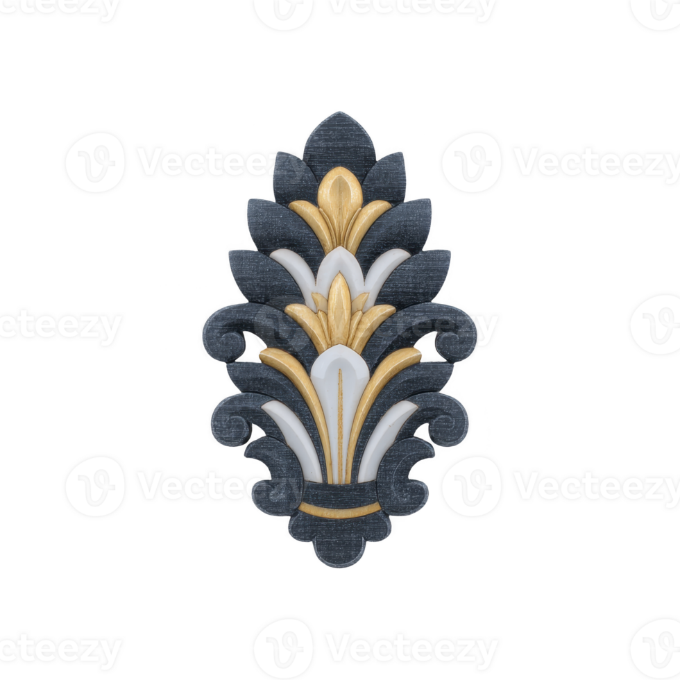 Ornate decorative element with floral motif, featuring gold, white, and dark blue colors, showcasing intricate design and elegant craftsmanship png