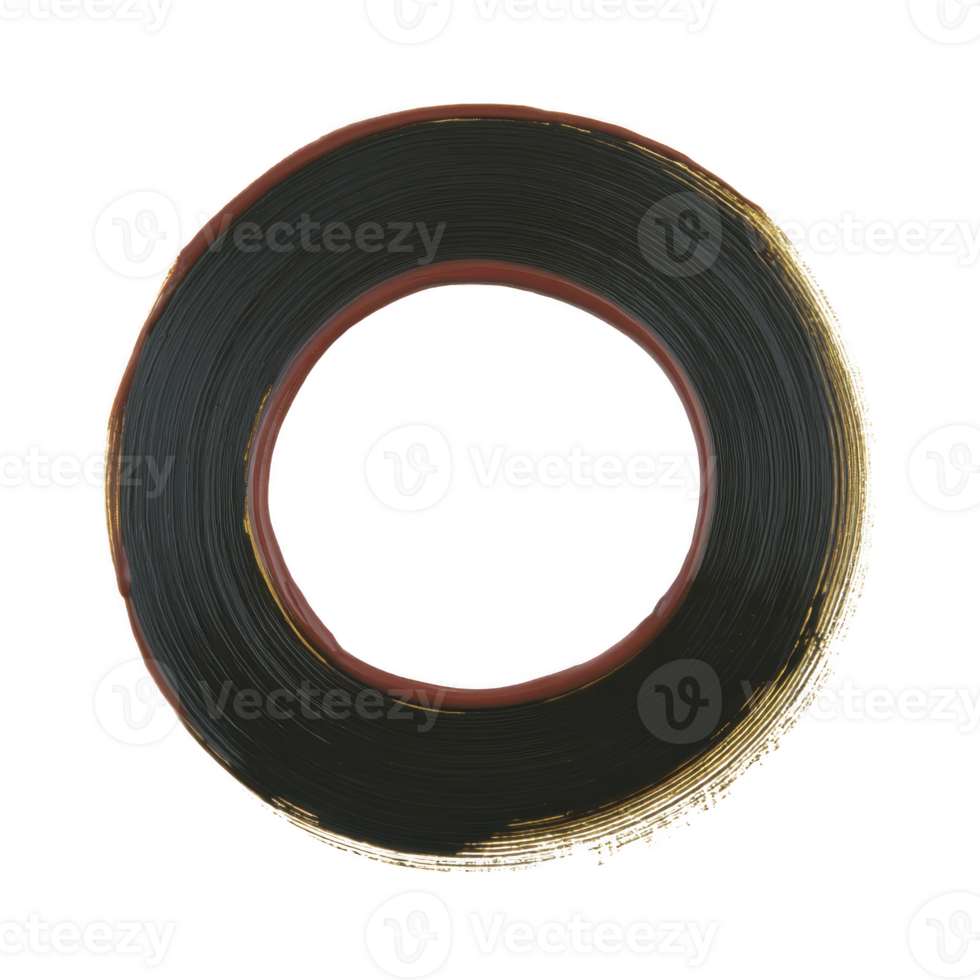 Circular black brushstroke with textured, artistic appearance, featuring subtle brown and gold accents, creating dynamic and abstract design png