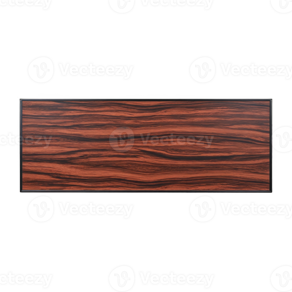 Rectangular wooden panel with rich, dark brown grain pattern, resembling natural wood texture, is shown. surface is smooth and polished, highlighting elegant and warm tones of wood png